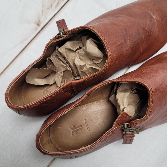 Frye Terri Cognac flat loafers booties boots shooties low ankle - Picture 8 of 9